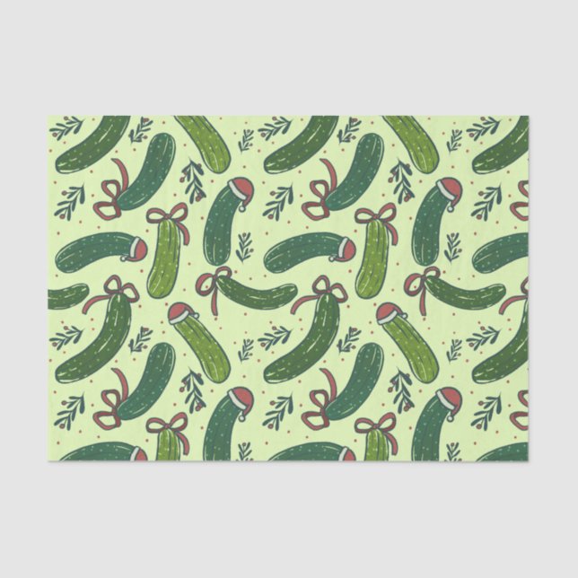 Quirky Festive Christmas Pickles Pattern Tissue Paper (Front)