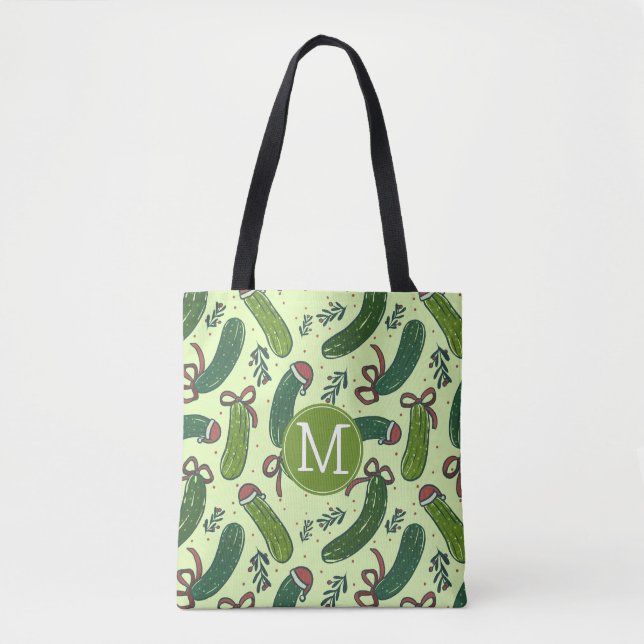 Quirky Festive Christmas Pickles Pattern Tote Bag (Front)