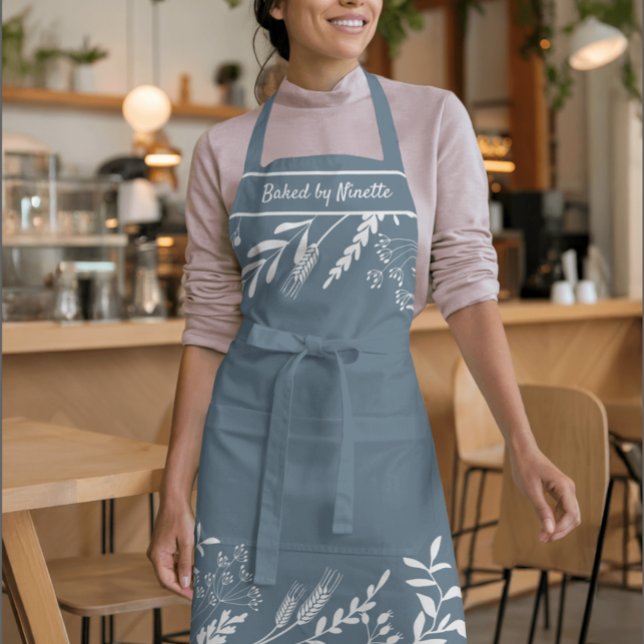 Quirky Floral Wreath in Blue Personalised Apron  (Creator Uploaded)