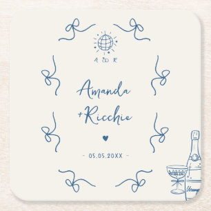 Quirky French Vintage Whimsy Bows Engagement Party Square Paper Coaster