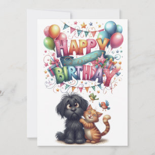 Quirky Friendship of Dog and Cat Holiday Card