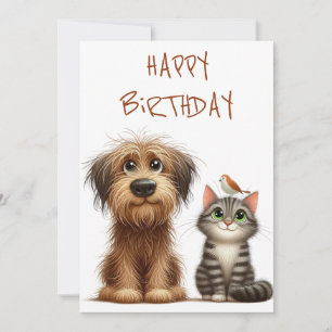 Quirky Friendship of Dog and Cat Holiday Card