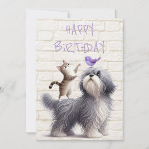 Quirky Friendship of Dog and Cat Holiday Card
