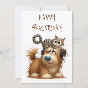 Quirky Friendship of Dog and Cat Holiday Card