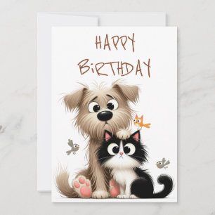 Quirky Friendship of Dog and Cat Holiday Card