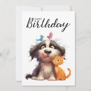Quirky Friendship of Dog and Cat Holiday Card