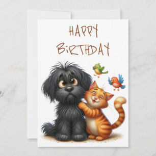 Quirky Friendship of Dog and Cat Holiday Card