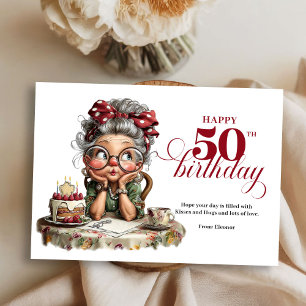 Quirky fun 50 lady greeting whimsical birthday invitation