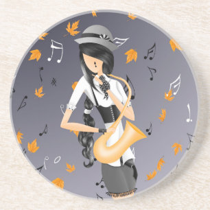 Quirky fun clown saxophonist coaster