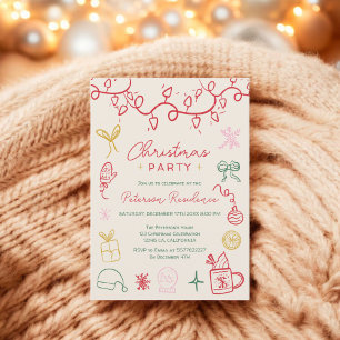 Quirky fun cool illustration modern Christmas Invitation