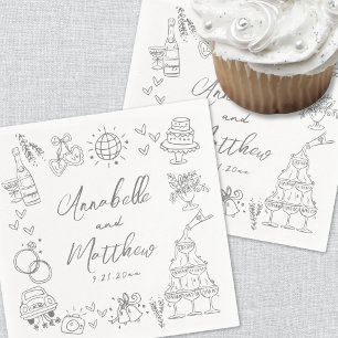 Quirky Fun Hand Drawn Whimsical Wedding Napkin