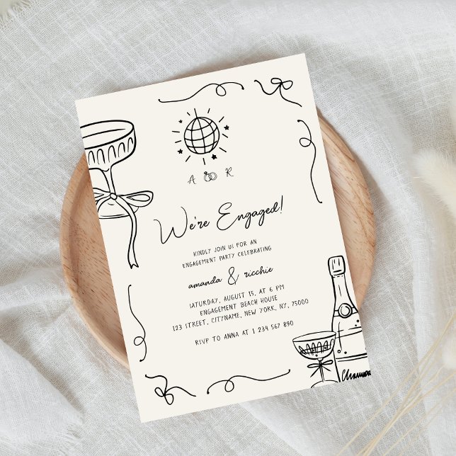 Quirky Fun Retro French Whimsical Engagement Party Invitation (Creator Uploaded)