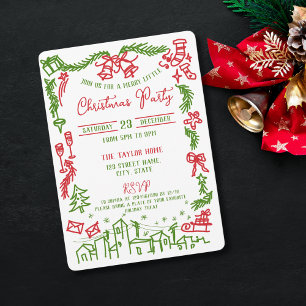 Quirky Fun Whimsical Hand Drawn Christmas Party  Invitation
