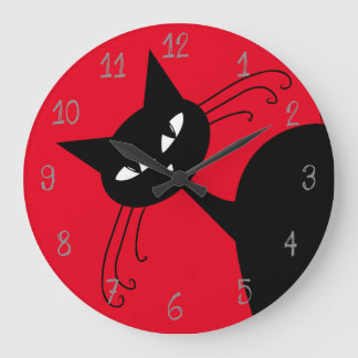 Quirky Funny Black Cat Feline Large Clock