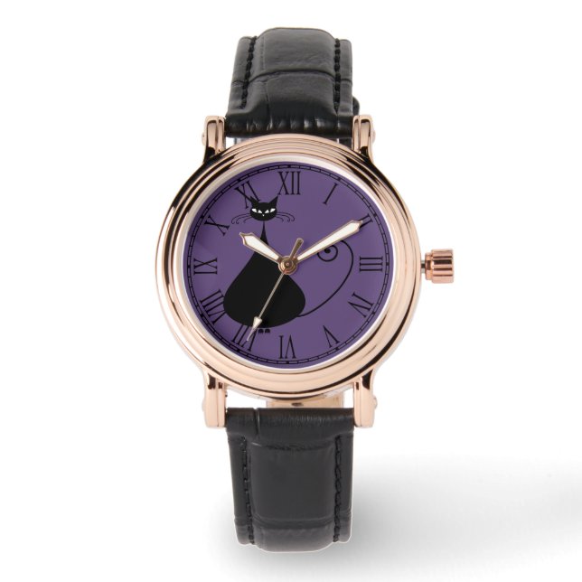 Quirky Funny Black Cat Feline Watch (Front)