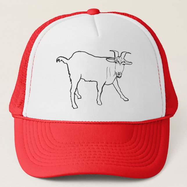 Quirky Funny Goat Drawing Cute Cartoon Animal Art Trucker Hat (Front)