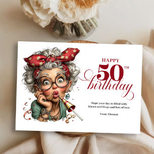 Quirky Funny Lady 50th Birthday Humor Cartoon Card