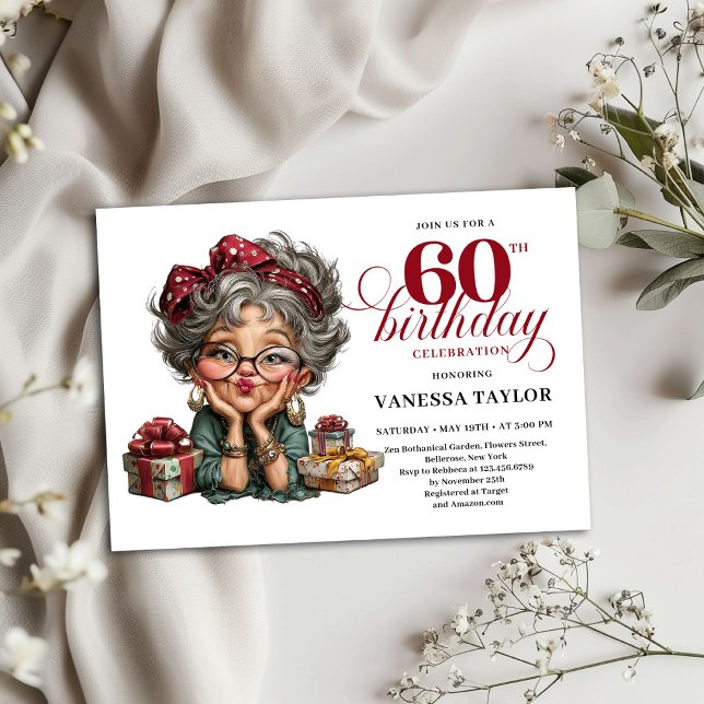 Quirky Funny Lady 60th Birthday Invite Template (Quirky Funny Lady 60th Birthday Invite Template)