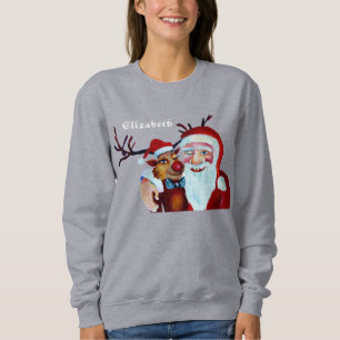Quirky Funny Santa & Reindeer Christmas Humourous Sweatshirt