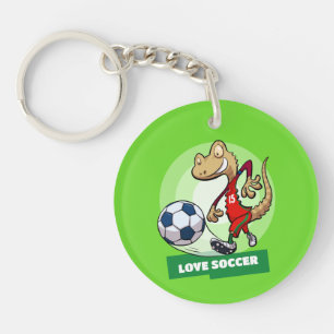 Quirky Gecko Love Soccer Player Cartoon Character Key Ring