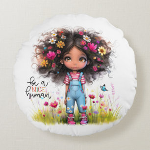 Quirky Girl Nice Human Round Pillow