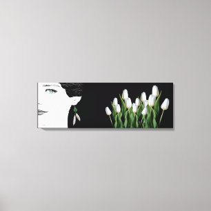 Quirky gothic cat eyed woman in green fine art canvas print