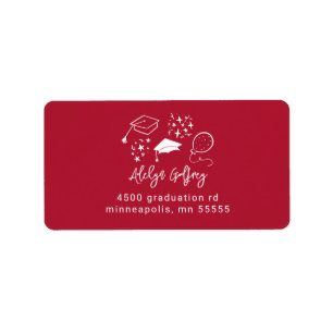 Quirky Graduation Icons Red Return Address Label