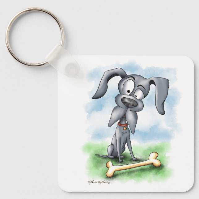 Quirky Great Dane Cartoon Key Ring (Front)