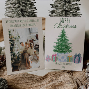 Quirky Green Christmas Tree Colourful Presents Holiday Card