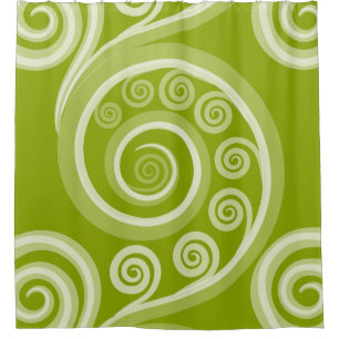 Quirky Green Curly Swirls Shower Curtain