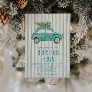 Quirky Green Hand Drawn Christmas Car Tree Party Invitation