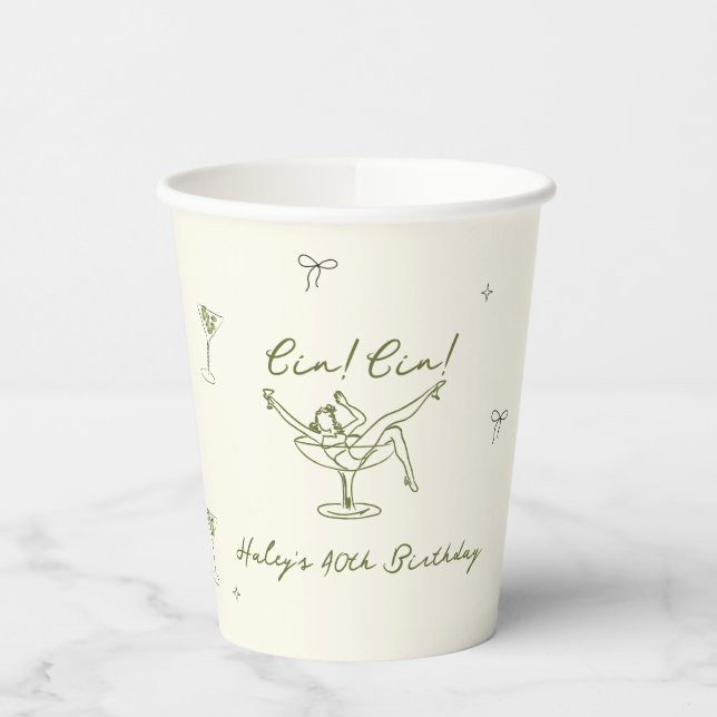 Quirky Green Hand Drawn Cin Cin Martini Paper Cups (Left)