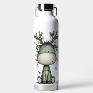 QUIRKY GREEN HOLIDAY CHRISTMAS REINDEER AND LIGHTS WATER BOTTLE