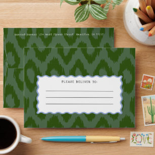 Quirky Green Ogee Pattern and Blue Wavy Line Envelope