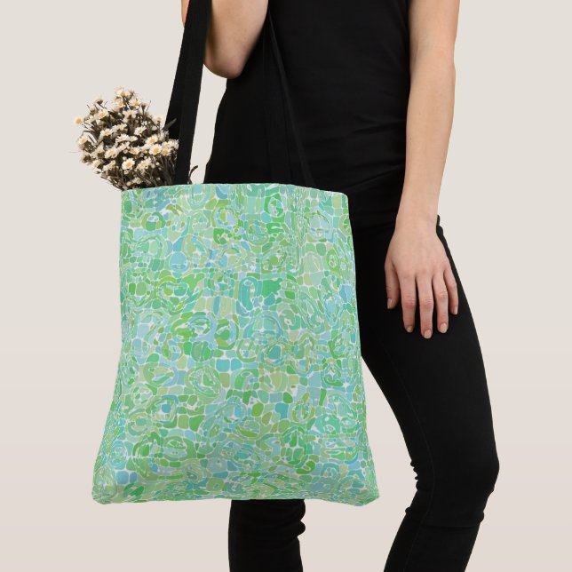 Quirky Groovy Boho Hippie Abstract Blob Mosaic Tote Bag (Close Up)