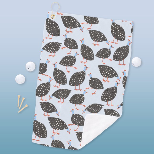 Quirky Guinea Fowl Pattern Golf Towel (Fun Guinea Fowl bird pattern golf towel)