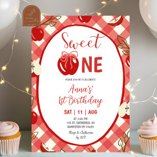 Quirky Hand Drawn Apple Sweet One Birthday Invitation