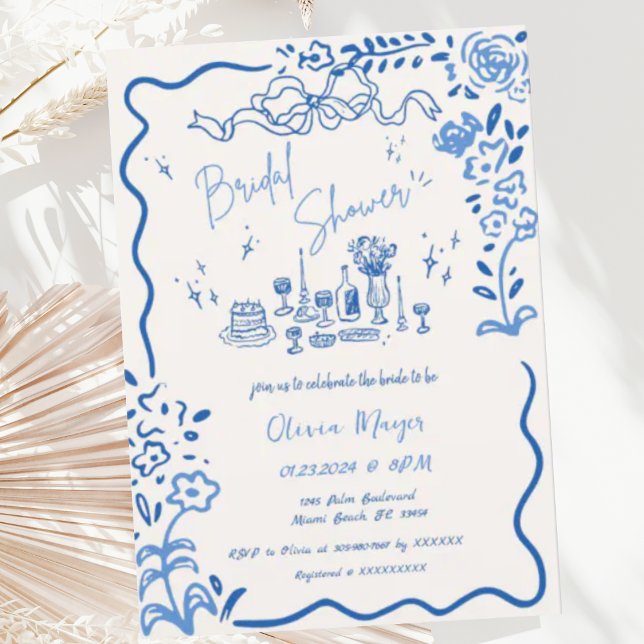 Quirky Hand Drawn Bow Scribble Wavy Bridal Shower Invitation (Creator Uploaded)