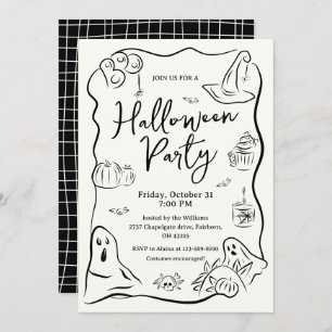 Quirky Hand Drawn Doodle Halloween Party Invitation