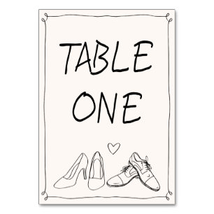 Quirky Hand Drawn Doodle Shoes Photo Wedding Table Number