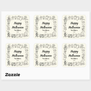 Quirky Hand Drawn Doodles Happy Halloween Square Sticker