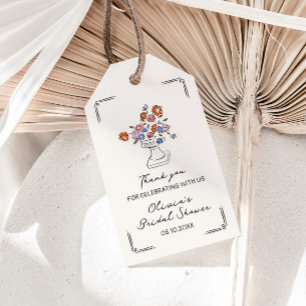 Quirky Hand Drawn Floral Urn Bridal Shower Gift Tags