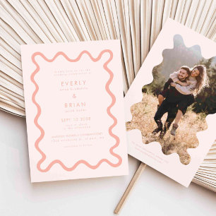 Quirky Hand Drawn Line Blush Pink Wedding Invitation