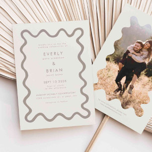 Quirky Hand Drawn Line Cream Wedding Invitation