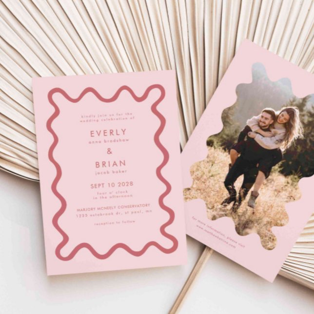 Quirky Hand Drawn Line Pink Wedding Invitation (Creator Uploaded)