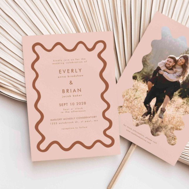 Quirky Hand Drawn Line Terracotta Wedding Invitation (Creator Uploaded)