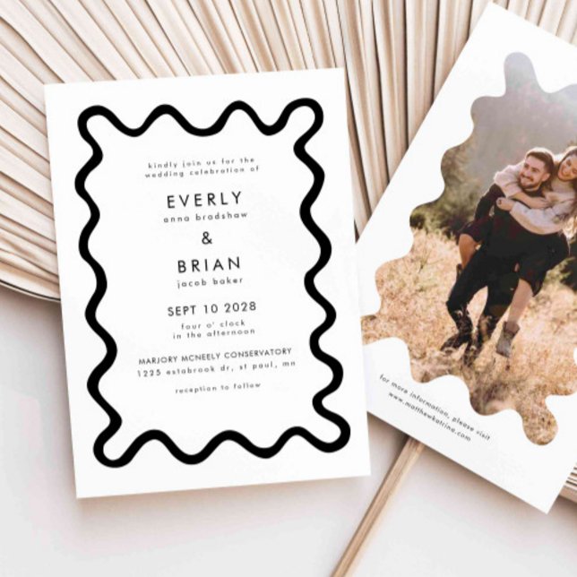 Quirky Hand Drawn Line White Wedding Invitation (Creator Uploaded)