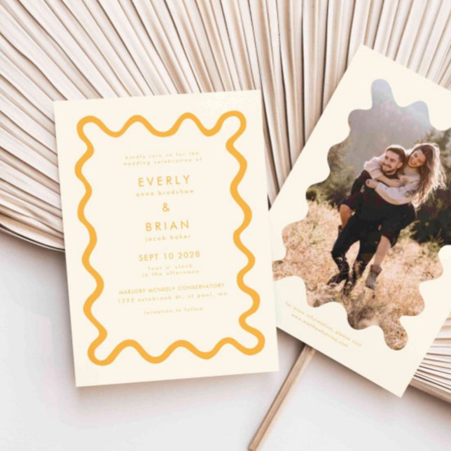 Quirky Hand Drawn Line Yellow Wedding Invitation (Creator Uploaded)
