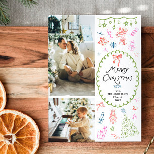 Quirky Hand Drawn Merry Christmas 2 Photo  Holiday Card