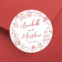 Quirky Hand Drawn Red Whimsical Wedding